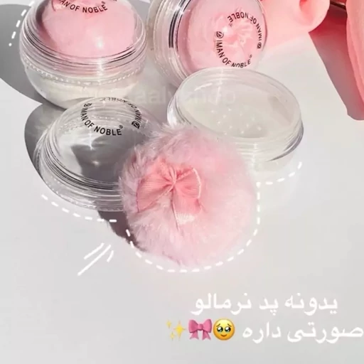 پودر فیکس پودر بیک فید کننده ارایش دارای پد پشمی پرنسسی پاپیونی سایز مینی کوچک تثبیت کننده ارایش مات و مخملی مدل:new kanada01415