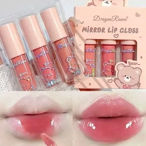 لیپ گلاس شاین خرسی سه عددی رژ خیس کره ای براق اکلیلی آبرسان مرطوب کننده لبها خوشبو و خوشمزه مدل:new kanada01412
