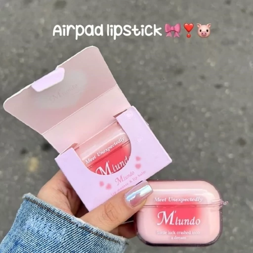 رژ لب ایرپادی فانتزی کیوت دخترانه همراه براش قلبی رژ خیس شیشه ای کره ای و رژ مات مخملی خمیری فانتزی کیوت پینترستی مدل:new kanada01412