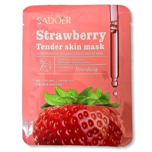 ماسک ورقه ای توت فرنگی صورتی کیوت روشن کننده آبرسان پوست لایه بردار ضدلک ضدجوش مرطوب و نرم کننده پوست صورت مدل:new kanada01319