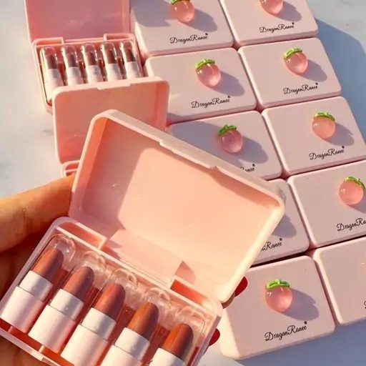 پک رژ لب 5 عددی هلو هویج مات مخملی فانتزی (پیگمنت عالی)  مدل:new kanada1276