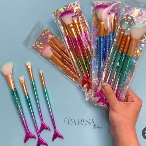 براش آرایشی پری دریایی 4 تکه فانتزی (لب، سایه، رژ گونه) کیوت  مدل:new kanada5689