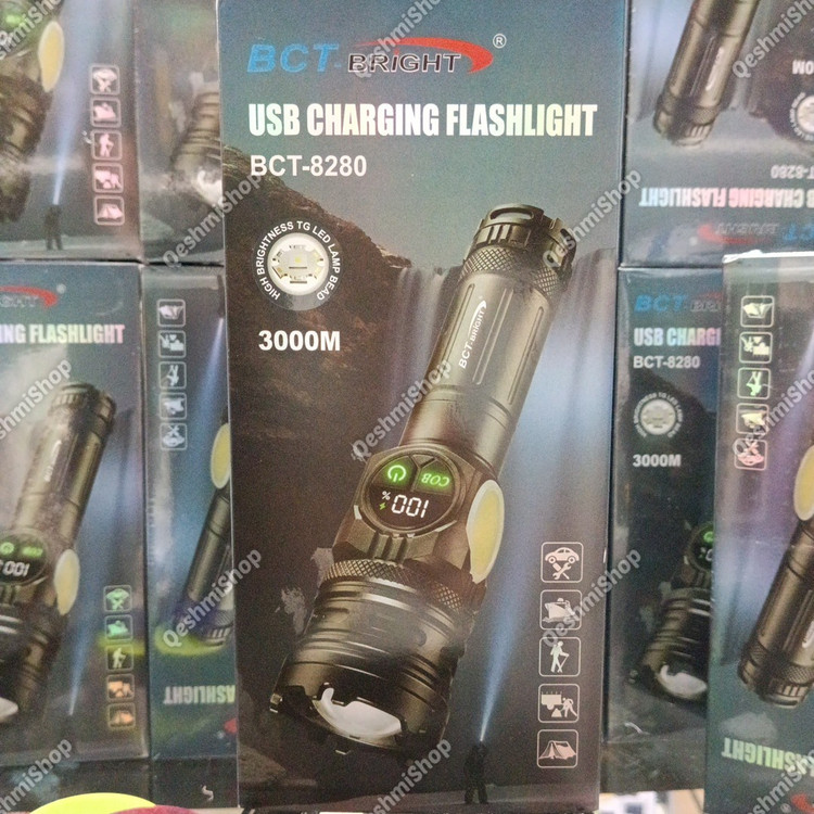 چراغ قوه دستی BCT-BRIGHT 8280 نور قدرتمند با نمایشگر دیجیتال و فیلتر رنگی
