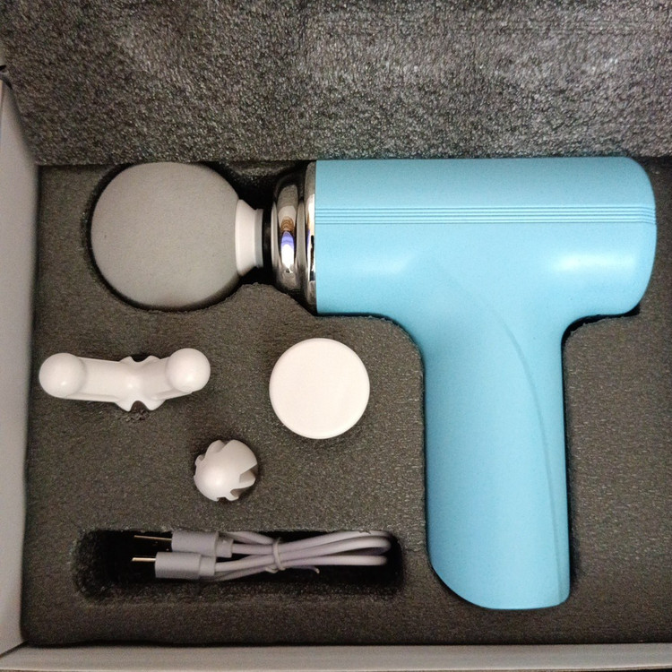 ماساژور تفنگی MINI MASSAGE GUN مدل MG-203 دارای 4 عدد سری ماساژ موجود در فروشگاه قشمی شاپ QESHMISHOP